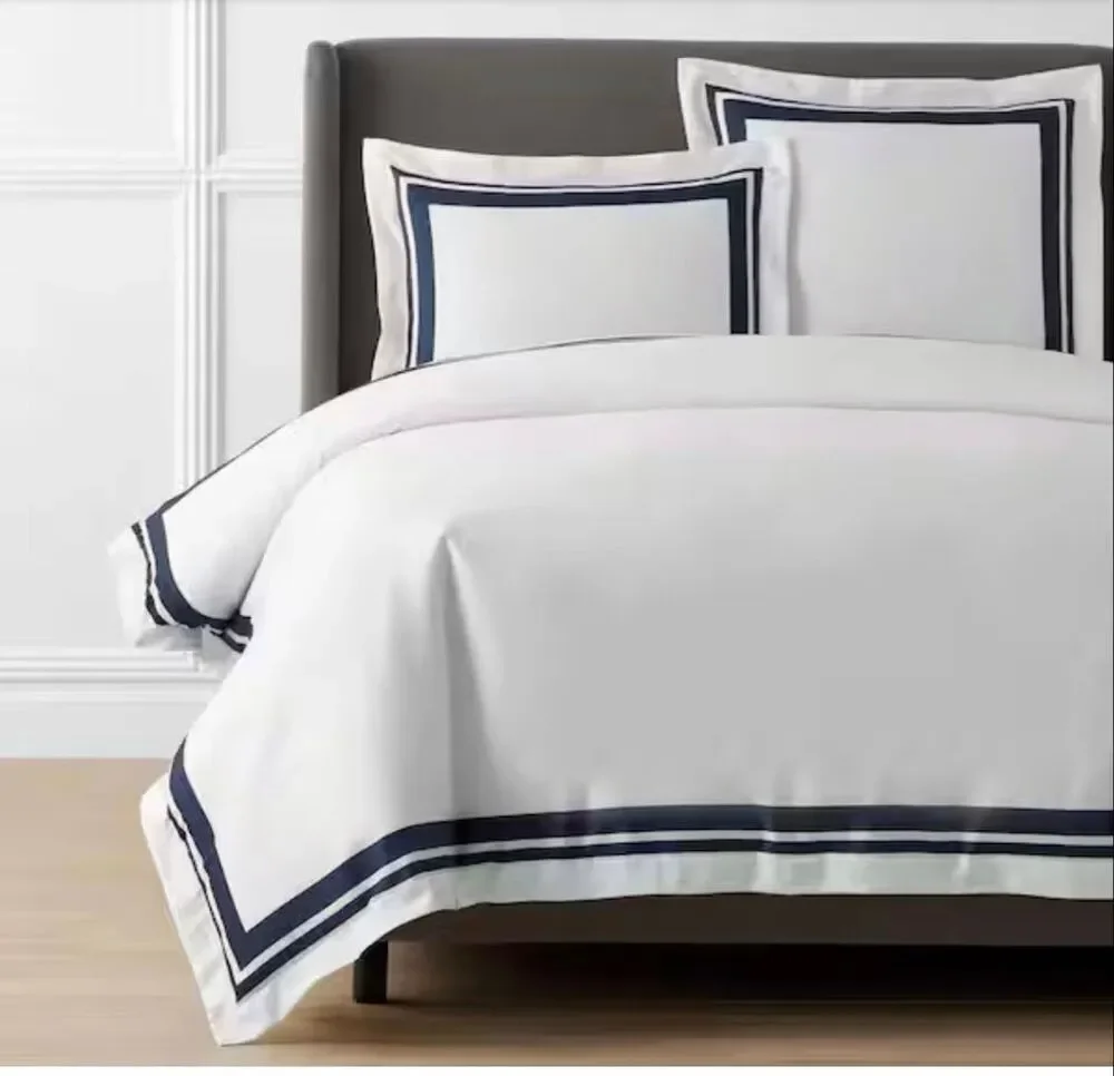 Company Store Legends Hotel Supima Double Border Navy Duvet Cover- NWT, TWIN/TXL